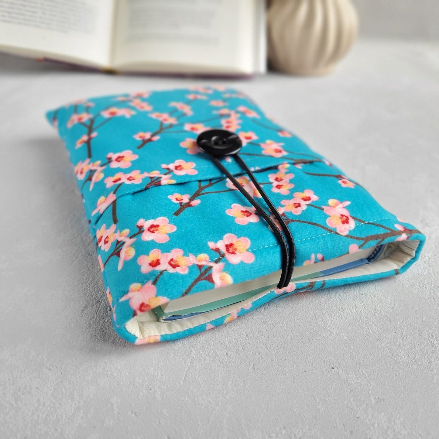 Cherry Blossom fabric book sleeve with pocket