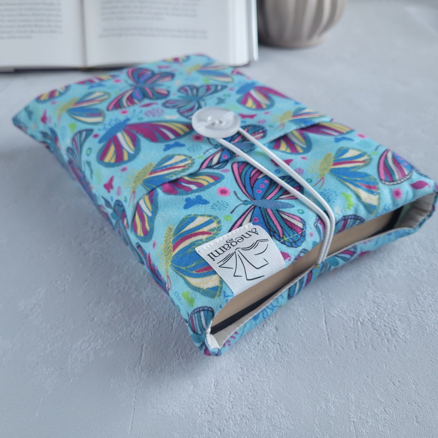 Pochette de livre en tissu papillon avec poche