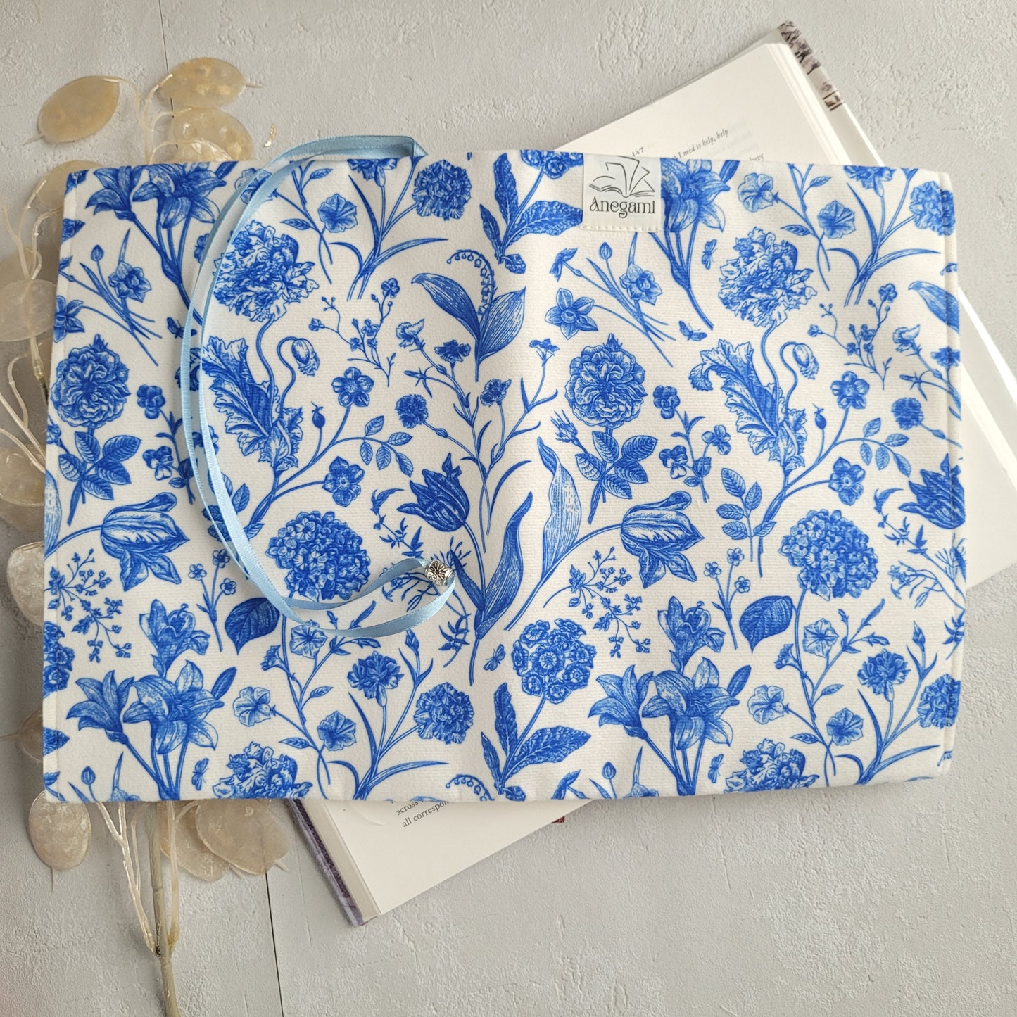 Blue Flowers fabric book cover