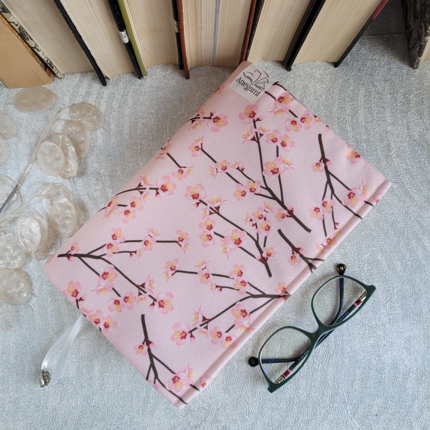Fabric book cover pink cherry blossom
