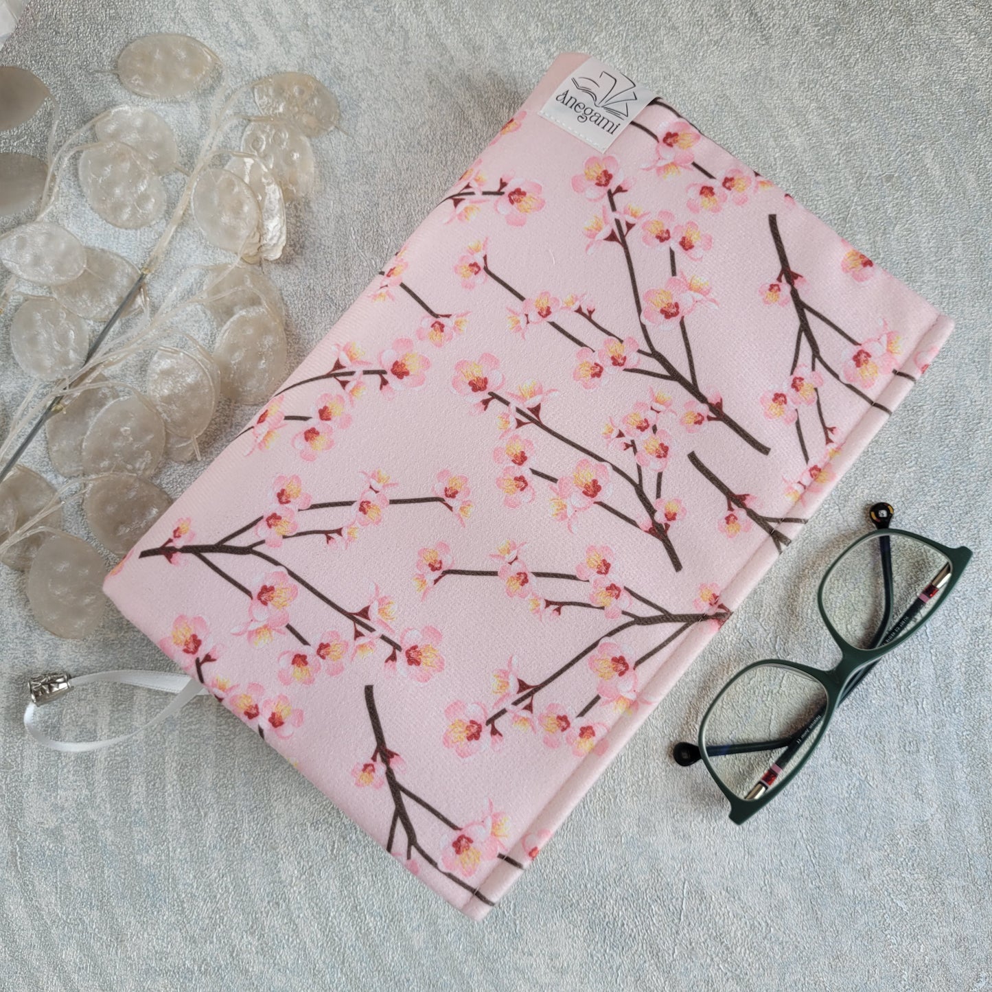 Fabric book cover pink cherry blossom