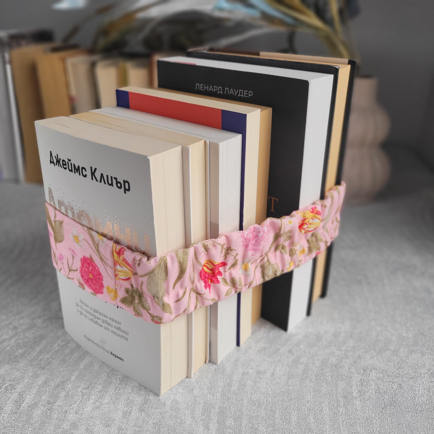 Fascia per libri con motivo floreale rosa