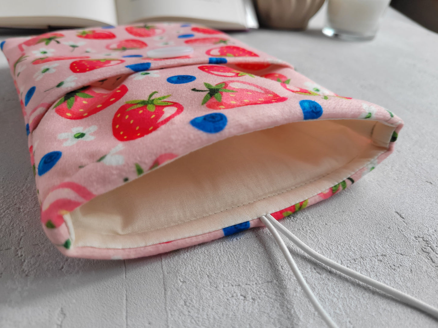 Strawberries book sleeve with pocket