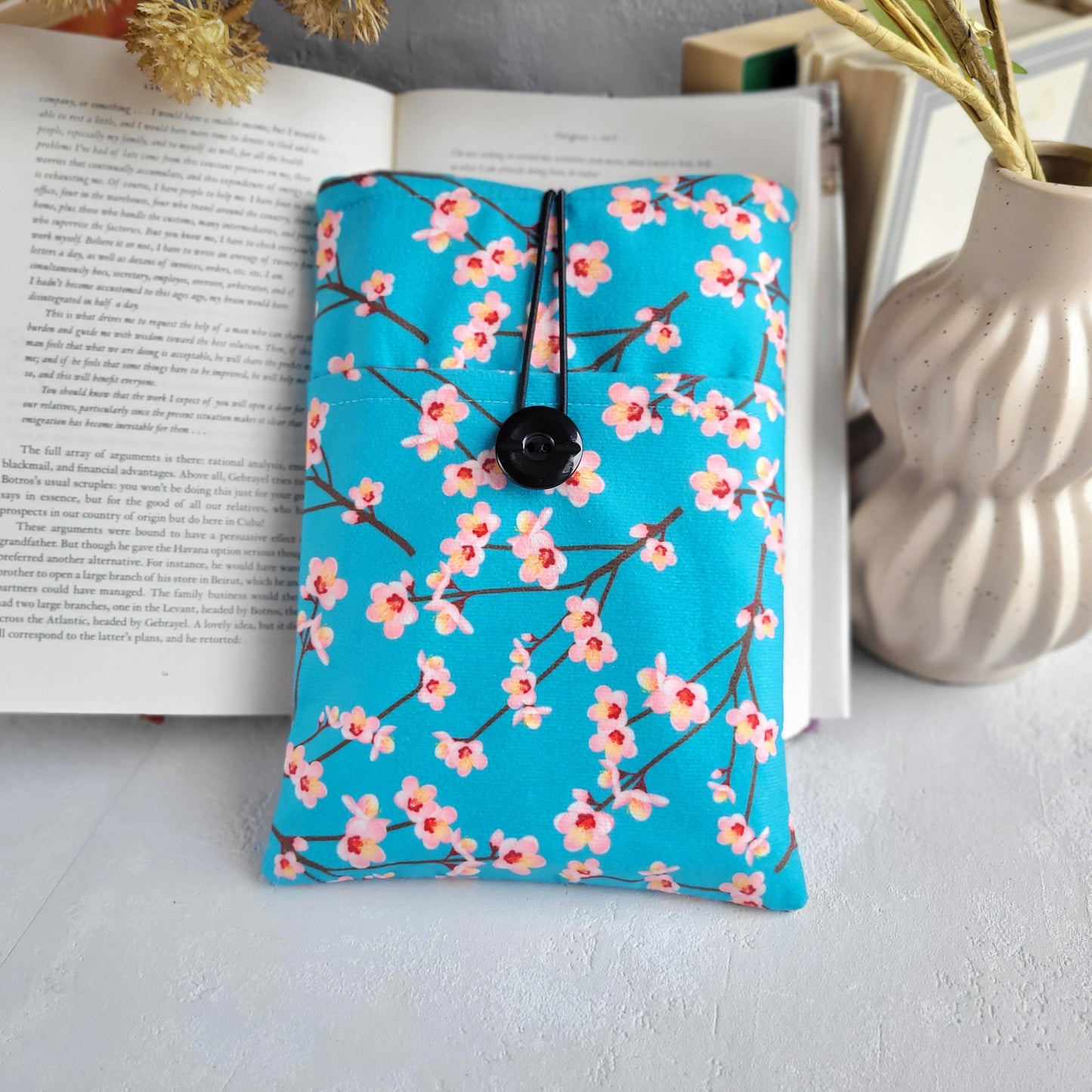 Custodia a libro in tessuto Cherry Blossom con tasca
