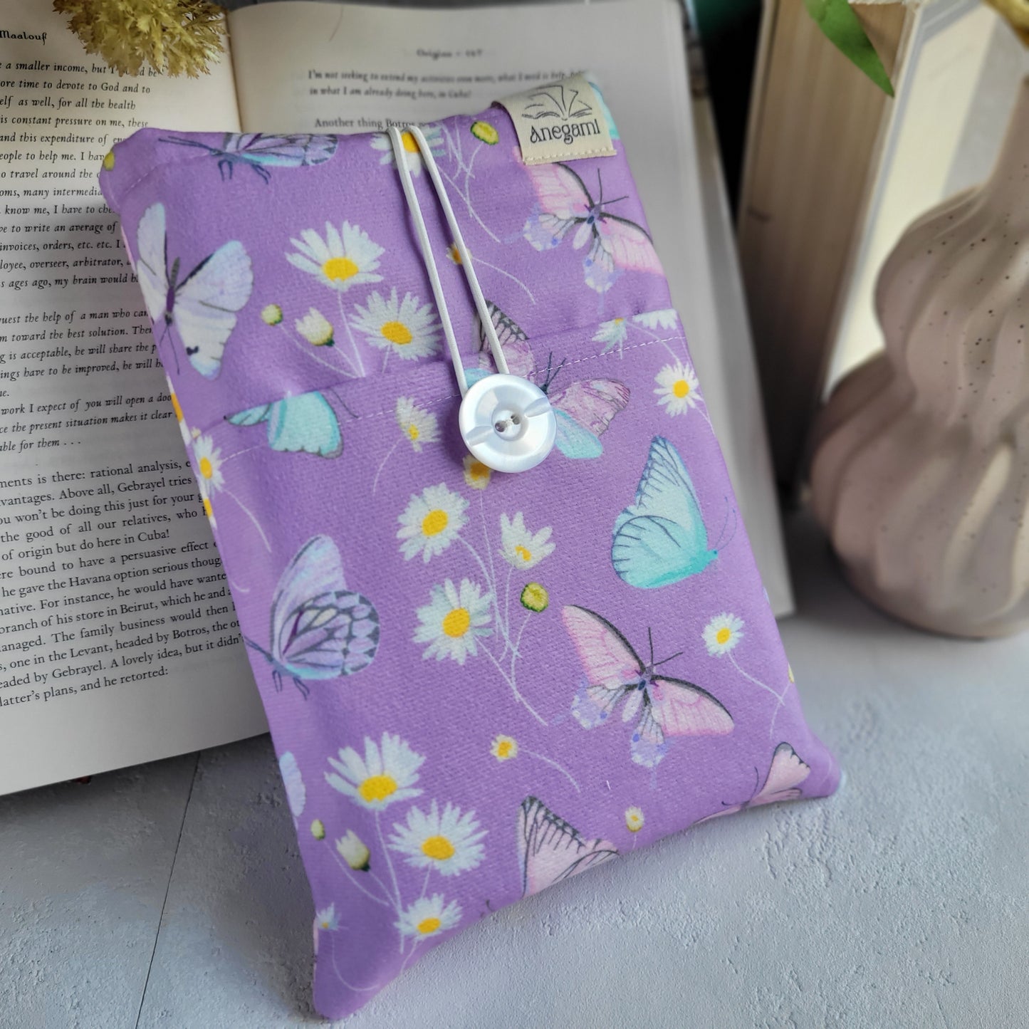 Pochette de livre en tissu papillon avec poche