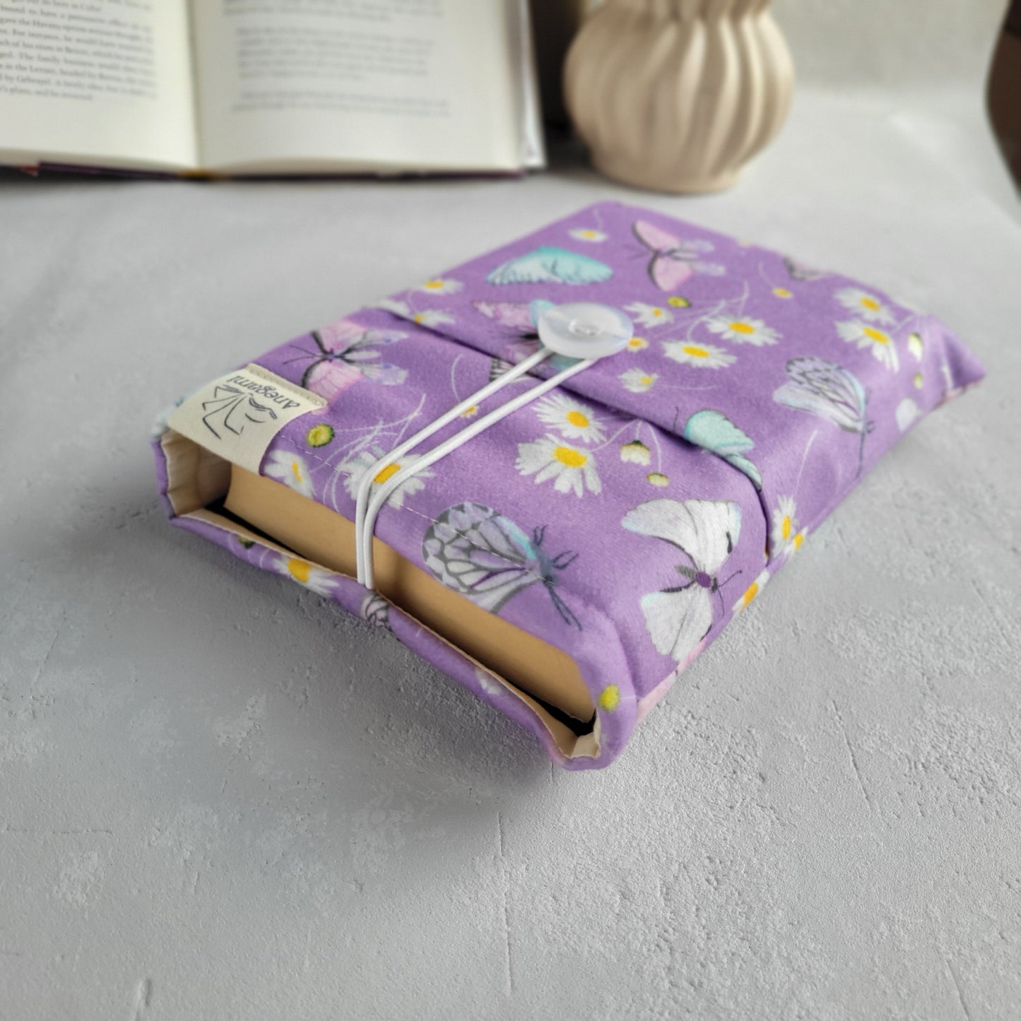 Pochette de livre en tissu papillon avec poche