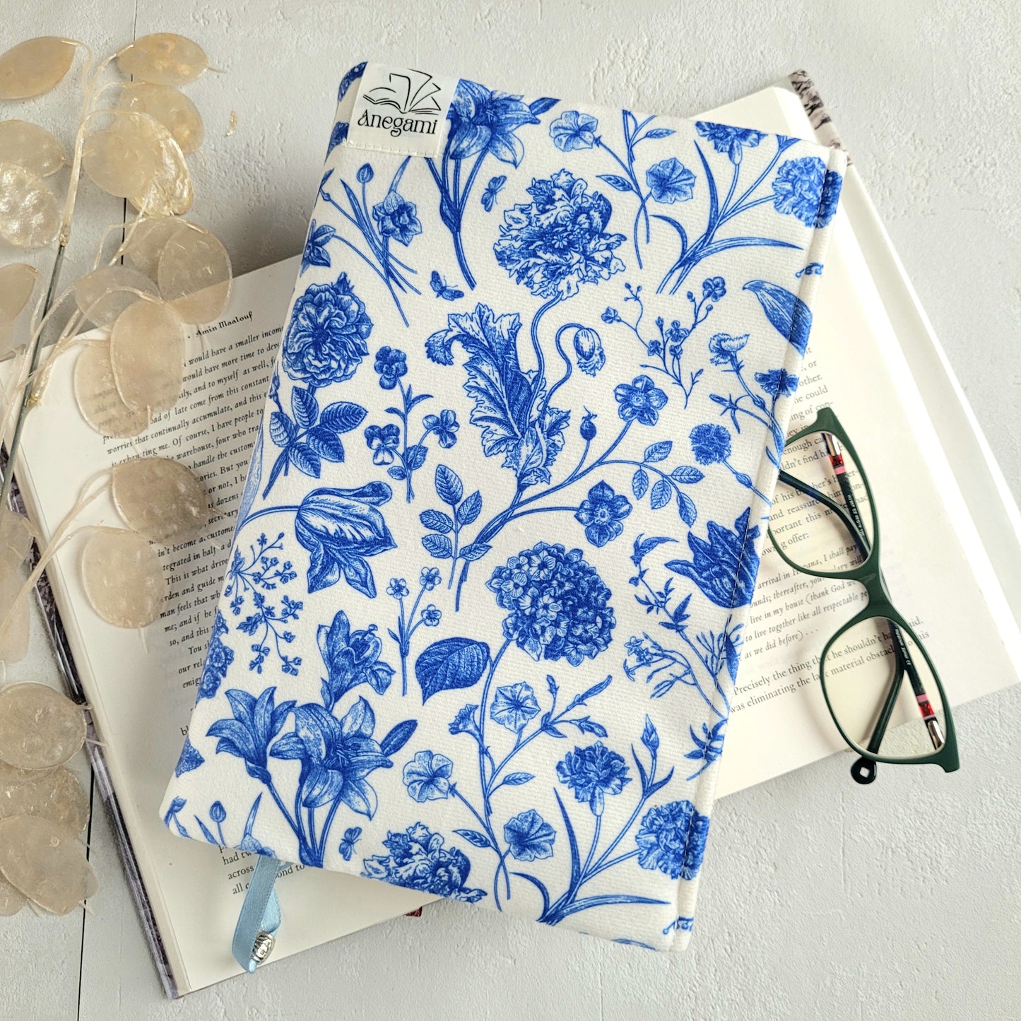 Blue Flowers fabric book cover