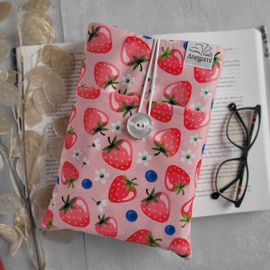 Strawberries book sleeve with pocket