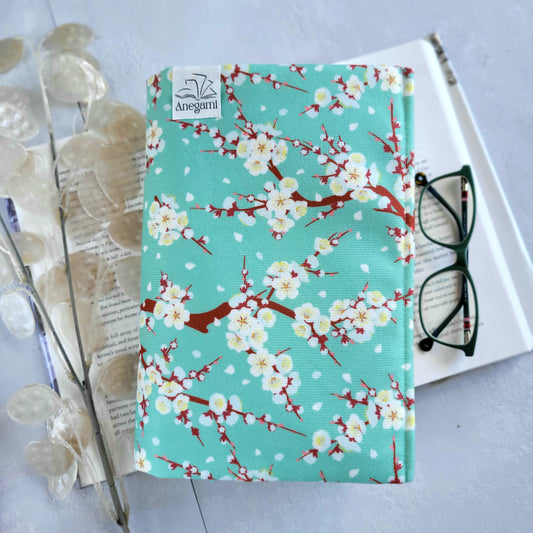 Green Cherry Blossom fabric book cover