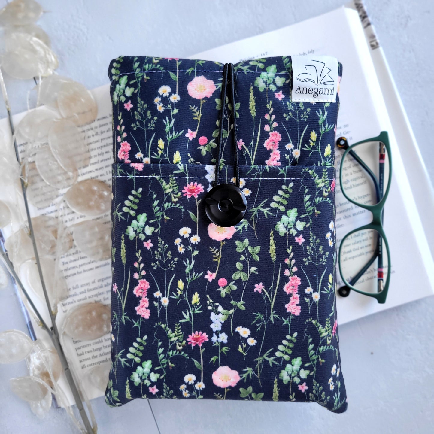 Floral fabric book sleeve with pocket