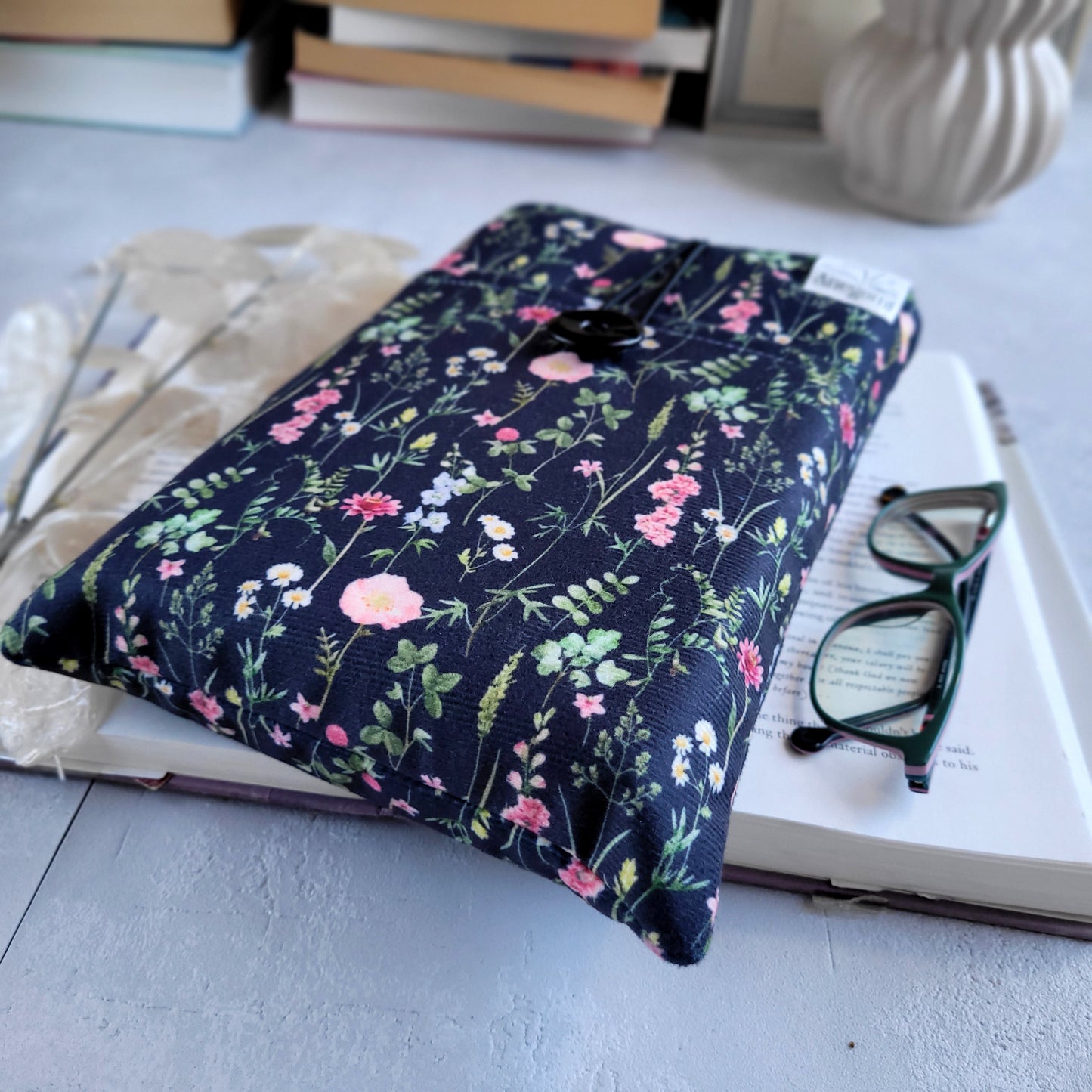 Floral fabric book sleeve with pocket