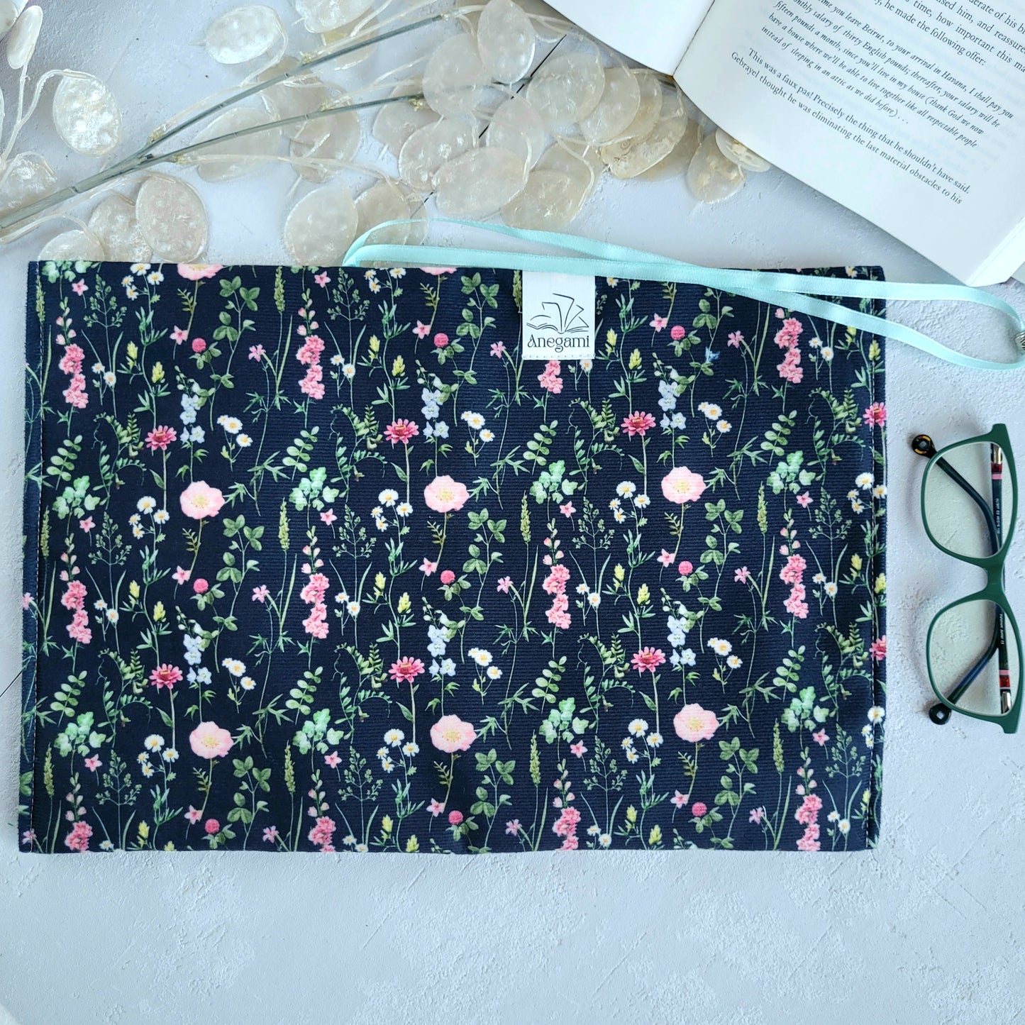 Black Floral fabric book cover