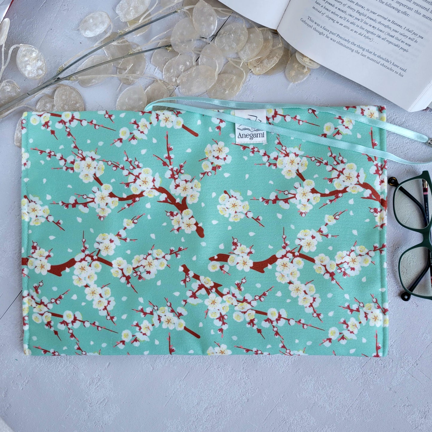 Green Cherry Blossom fabric book cover