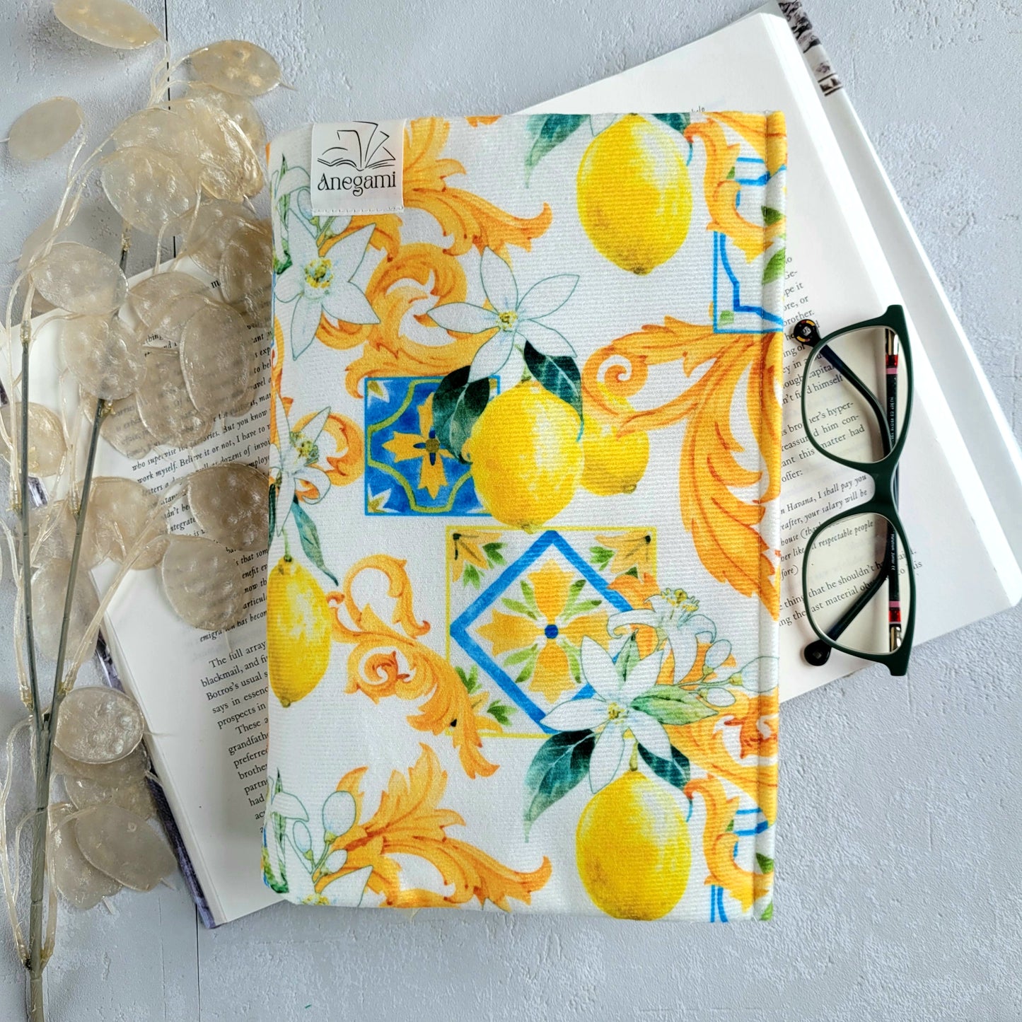 Lemons fabric book cover