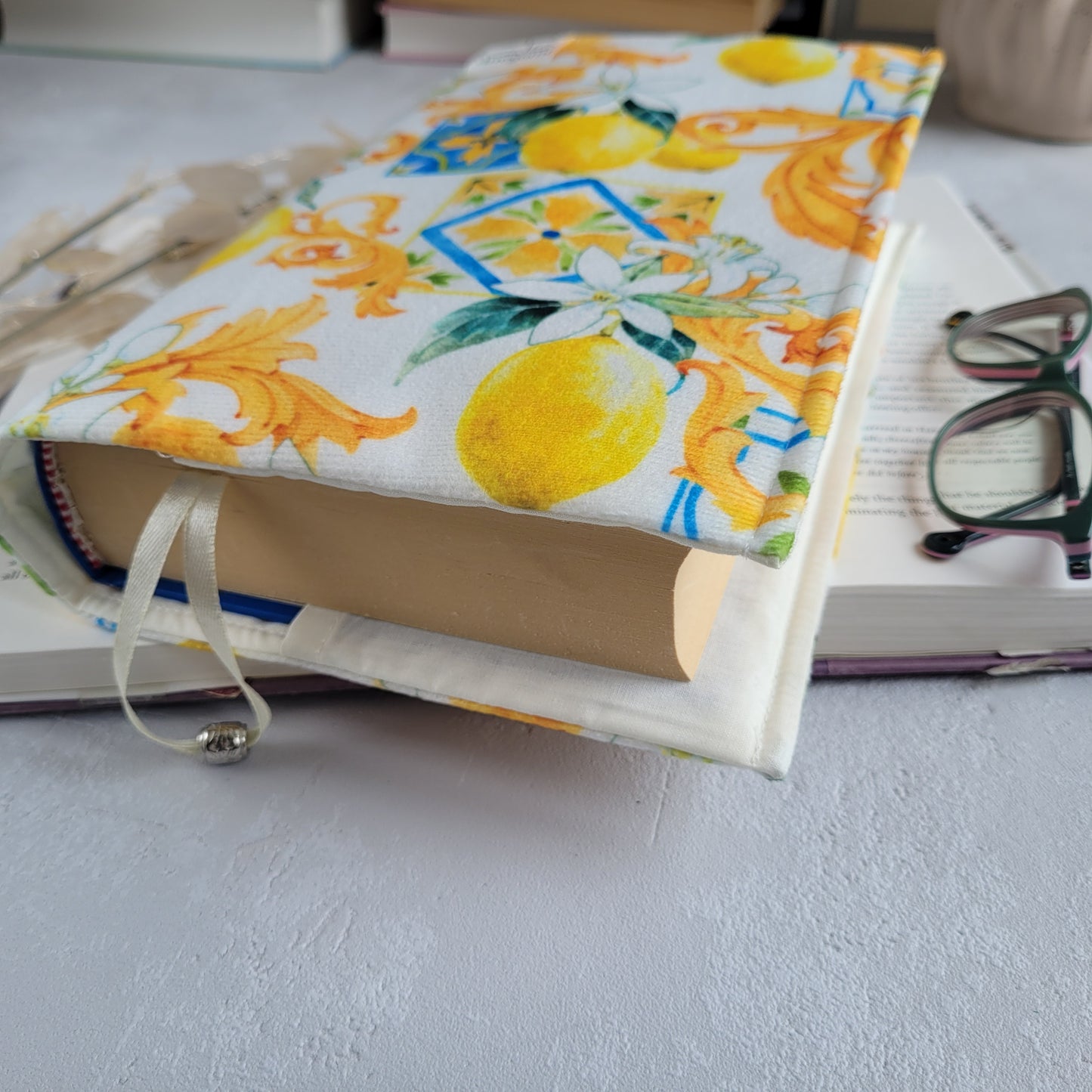 Lemons fabric book cover