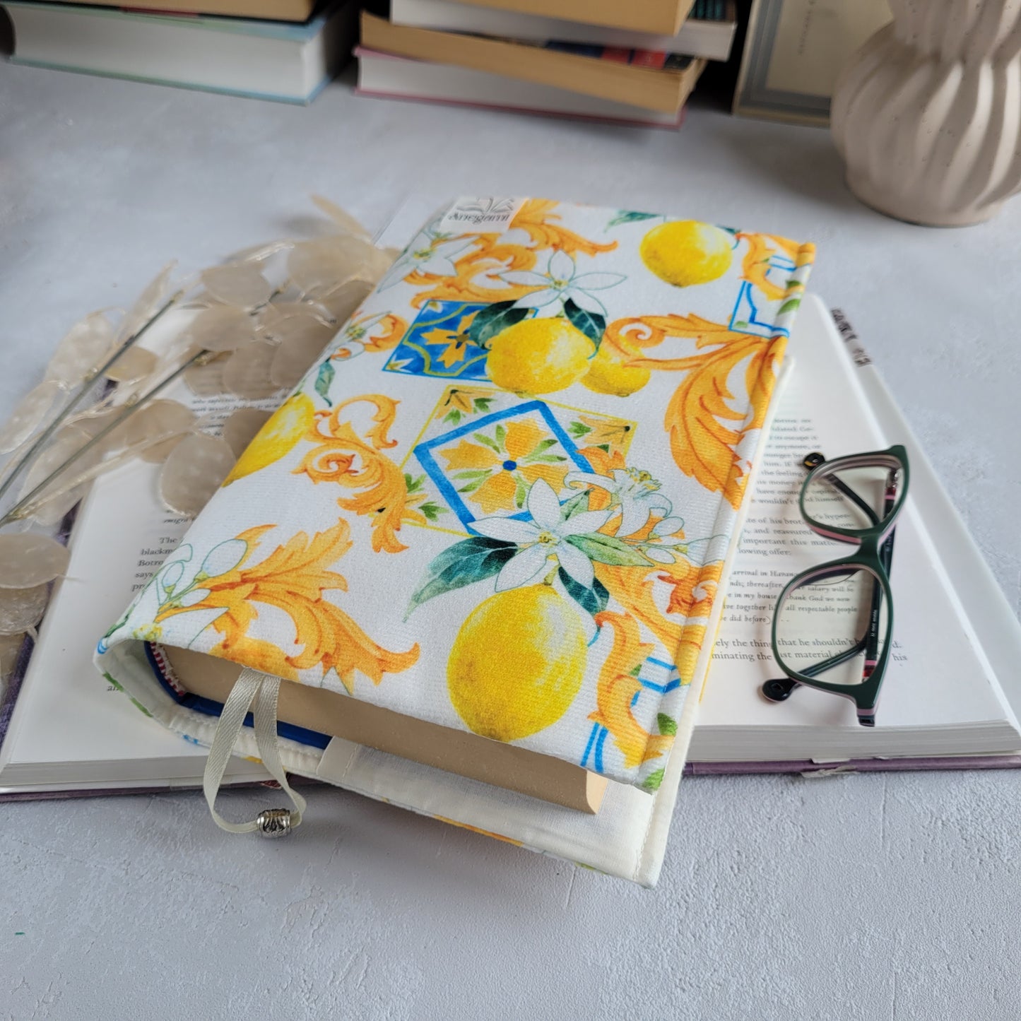 Lemons fabric book cover