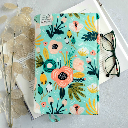 Green flowers fabric book cover