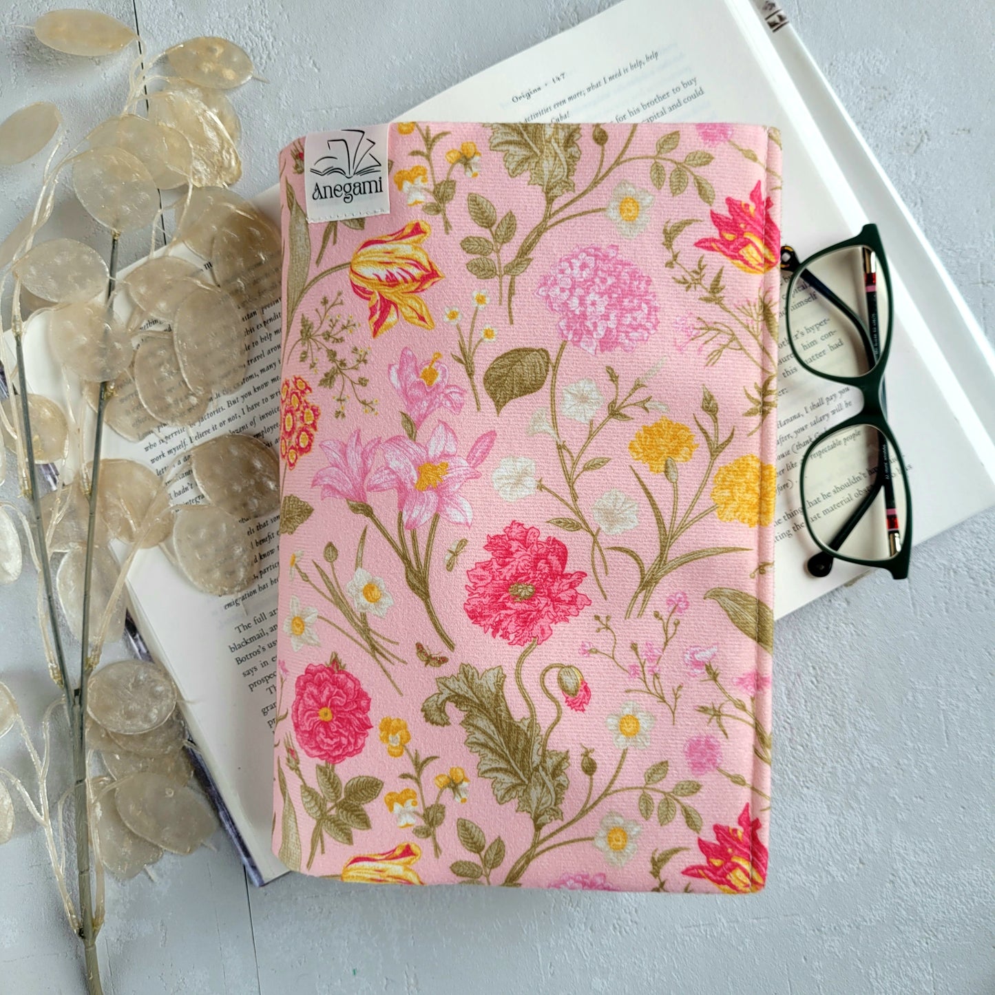 Pink Flower fabric book cover