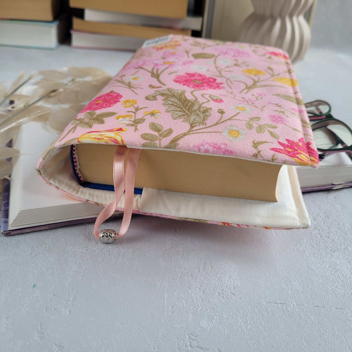 Pink Flower fabric book cover