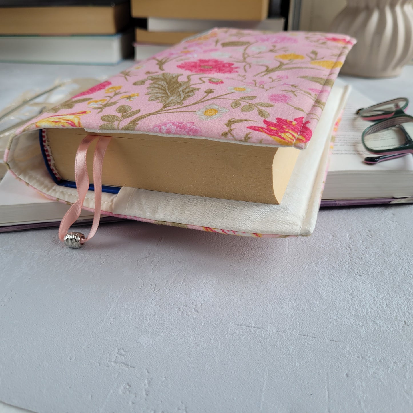 Pink Flower fabric book cover