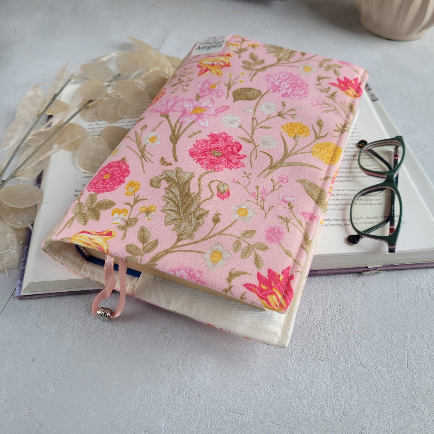 Pink Flower fabric book cover