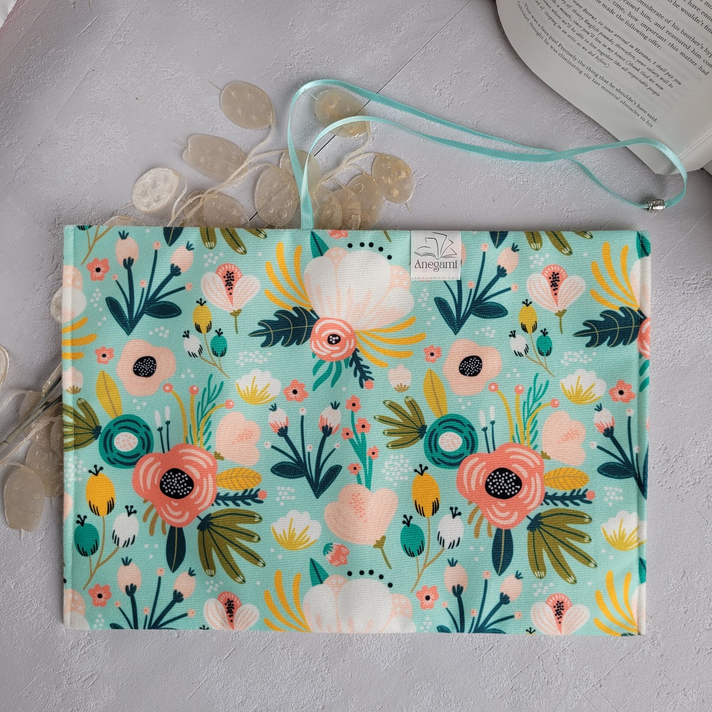 Green flowers fabric book cover