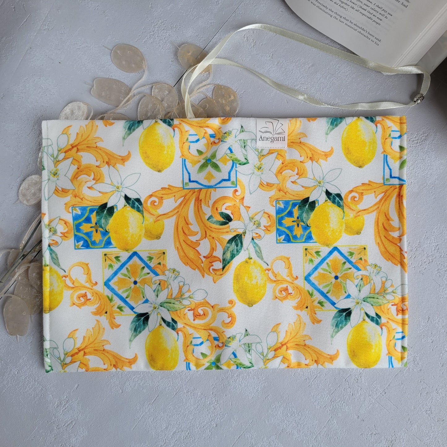 Lemons fabric book cover